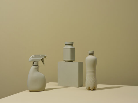 Unbranded packaging on a minimal color background