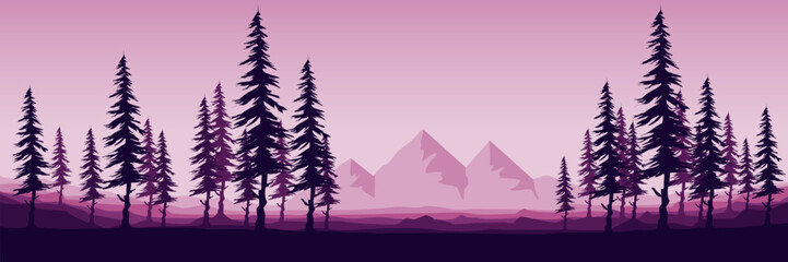 mountain landscape with tree silhouette flat design vector illustration for background, banner, backdrop, tourism design, advertising and business