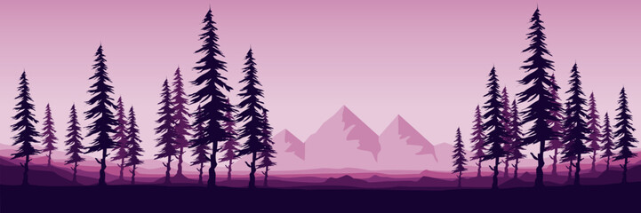 Fototapeta premium mountain landscape with tree silhouette flat design vector illustration for background, banner, backdrop, tourism design, advertising and business