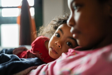 black sisters in the morning at home