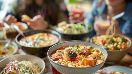 A montage of different people enjoying neutrino soup showcasing the diverse range of customers.