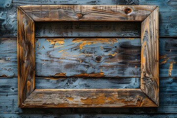 A close up of a wooden frame on a wall