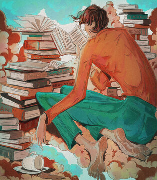 Man reads books