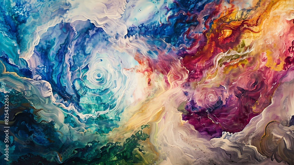 Poster vibrant abstract painting featuring swirling colors and dynamic textures, creating a captivating and