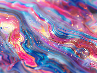 Colorful Abstract Fluid Art with Metallic and Glitter Accents