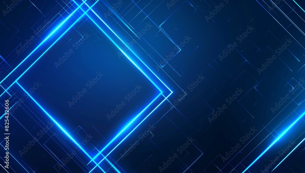 Poster abstract blue background with neon light square frame for presentation design, copy space concept ge
