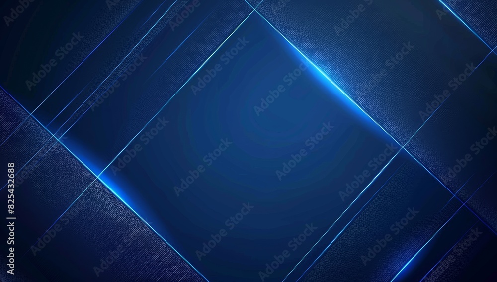 Poster abstract blue background with neon light square frame for presentation design generative ai