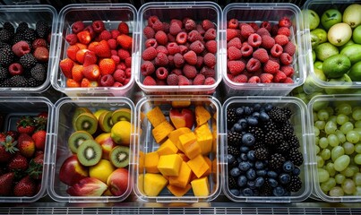 Fresh fruits in containers at a grocery store