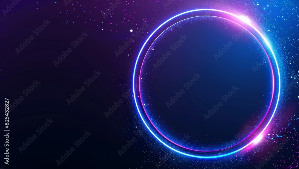 Poster abstract blue glowing light background with neon frame for presentation, dark blue gradient and copy
