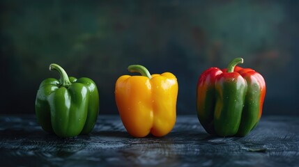 Red green and yellow bell peppers
