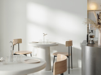 Minimalist cafe or coffee shop interior, 3d rendering