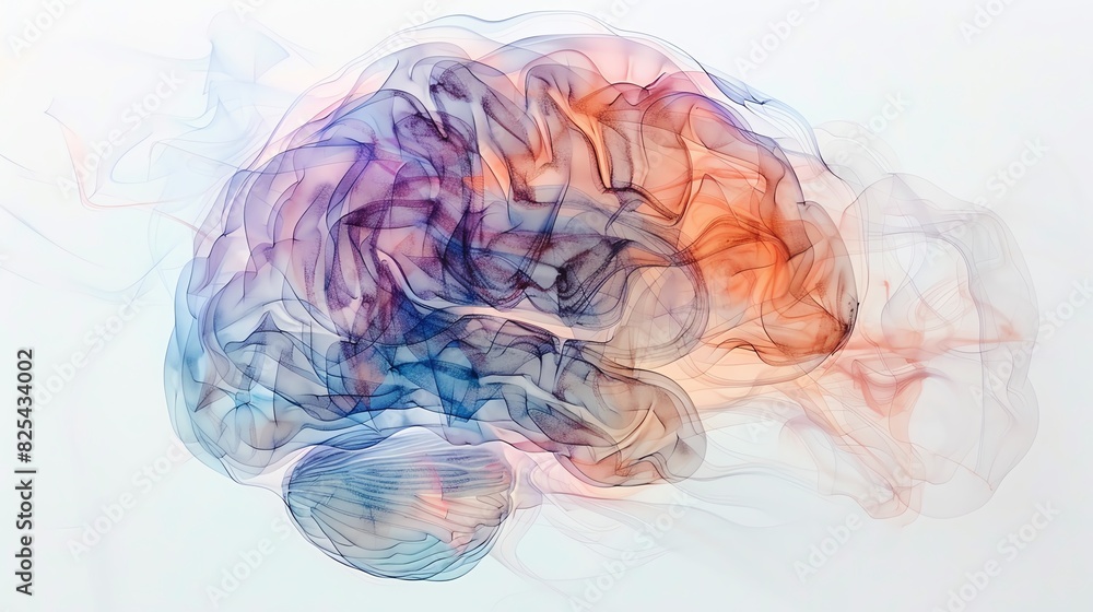 Poster abstract representation of the human brain in colorful swirls, showcasing creativity, intelligence, 