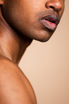 Close-up side view of a woman's face with natural look