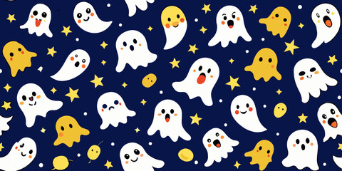 Spooky Halloween Ghosts Seamless Texture Tiling Pattern