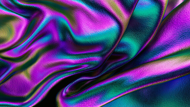 Flowing 3D neon colored leather fabric abstract