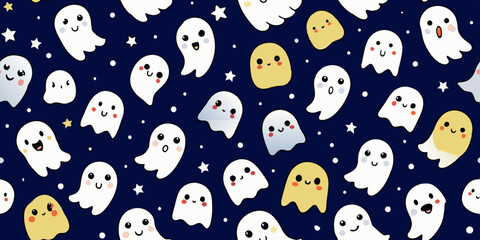 Spooky Halloween Ghosts Seamless Tiling Pattern