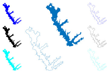 Obraz premium Lake Cedar Creek Reservoir (United States of America, North America, us, usa, Texas) map vector illustration, scribble sketch Joe B. Hogsett Dam map