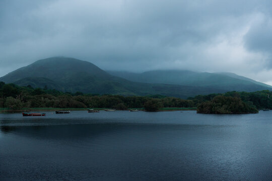 Boats on the lake during the storm