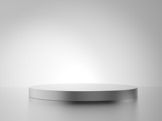 Metal podium isolated on gray background. Product display. 3d illustration.