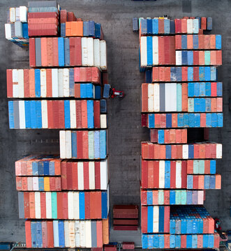 Shipping container freight - abstract overhead aerial