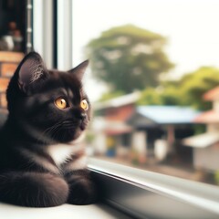 black cat on the window