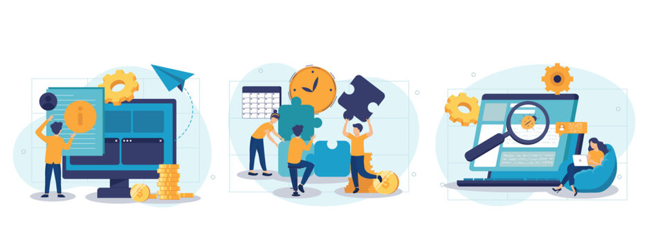 Customer experience abstract concept vector illustration set. Beta testing, project delivery, user guide, software development, new product launch, technical guide, helpdesk abstract metaphor.