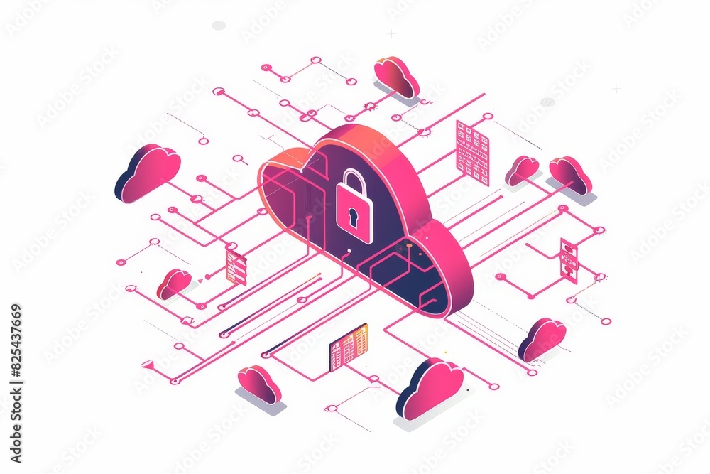 Poster comprehensive digital security interface on multiple screens, showcasing data protection and cyberse