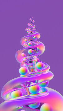 Transparent spiral and bright spheres.