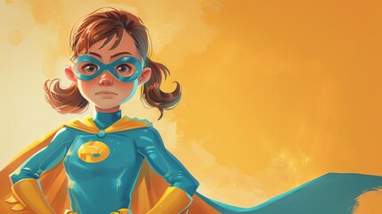 adorable little girl in superhero costume imaginative playtime digital illustration