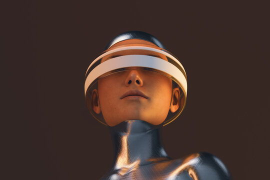 Futuristic woman with virtual reality headset