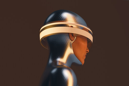 Futuristic woman with virtual reality headset