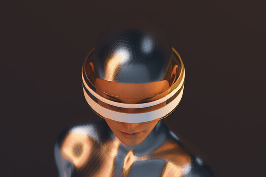 Futuristic woman with virtual reality headset