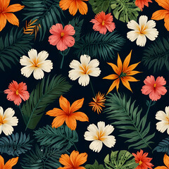 Simple minimalistic summer tropical floral seamless