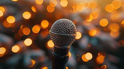 Microphone on Stand at Romantic Night Concert