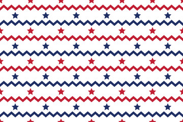 Seamless vector isolated pattern abstract red blue zig zag lines stars Perfect print children's fabrics Bed linen Wrapping paper Typography design Tablecloths Scrapbooking Cardmaking Baby USA color