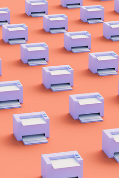 Printers in repetition composition. Technology pattern.