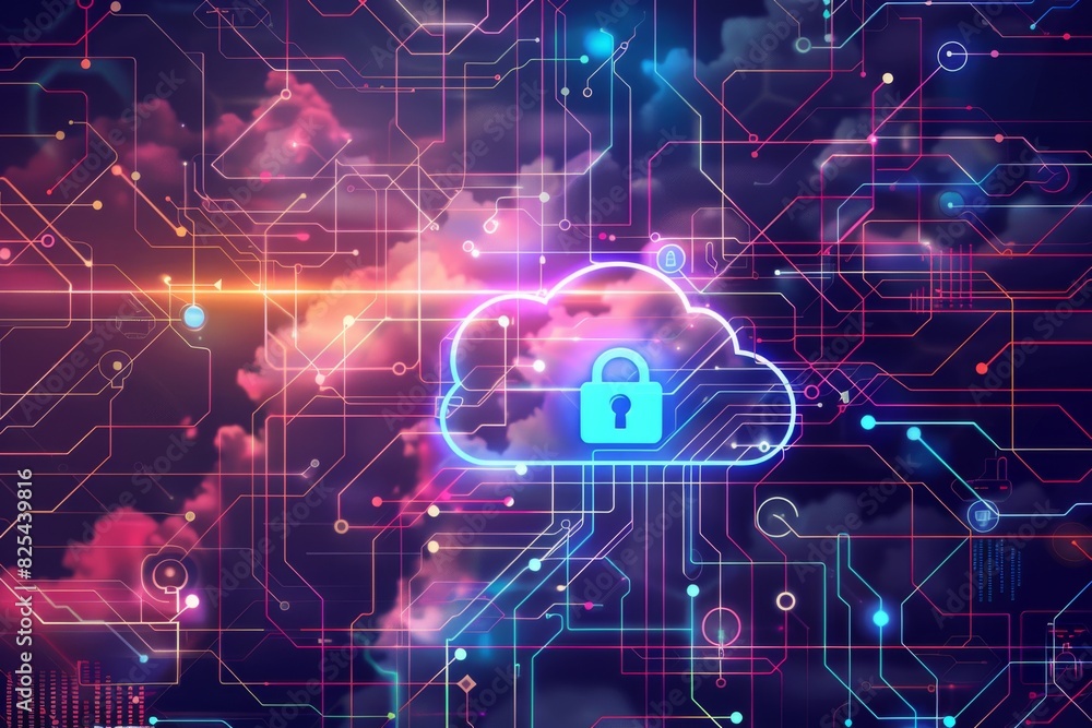 Aufkleber cloud security concept on desktop computer with coffee cup in modern office setting
