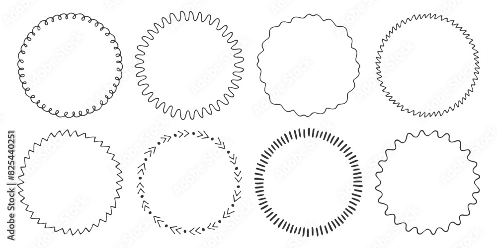 Poster hand drawn round frames. outline doodle round frame. simple modern line pattern. elements for highli