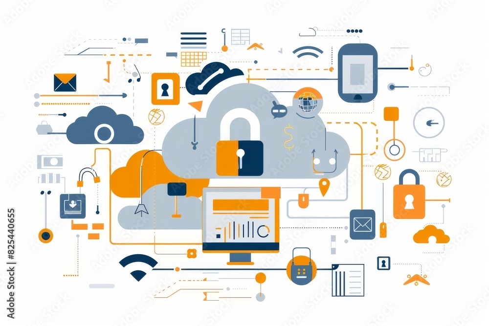 Poster high tech digital lock on circuit board background emphasizing cybersecurity