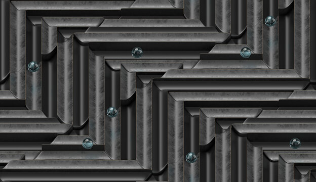 Blue glass spheres and black stripes.