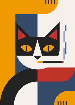 Abstract cat with cigarette.