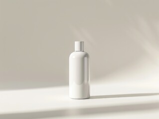 White plastic bottle with pump dispenser on a white background.