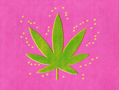 Green Cannabis Leaf on Pink Background