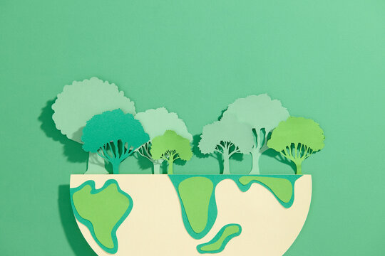 Earth day concept. Earth map shapes with trees