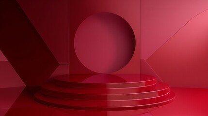elegant product display red podium on mirrored burgundy background abstract 3d illustration