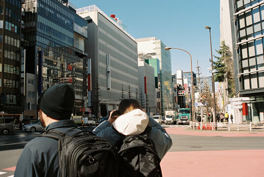 Anonymous friends in the street in Tokyo