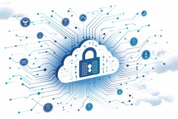 Obraz premium Futuristic Digital Lock on Computer Screen with Advanced Tech Background Emphasizing Data Security