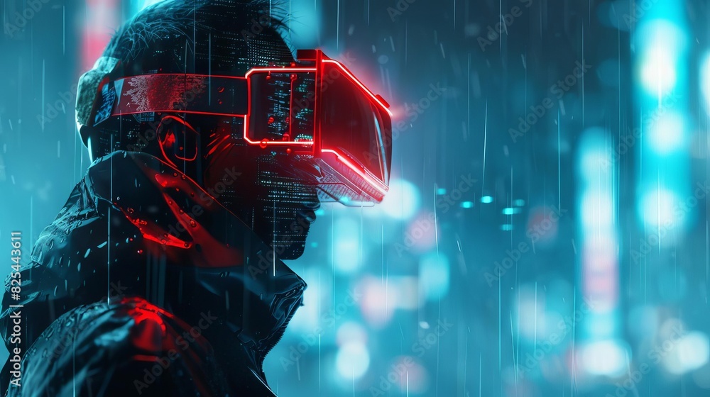 Poster futuristic cyberpunk hacker in virtual reality science fiction character concept art