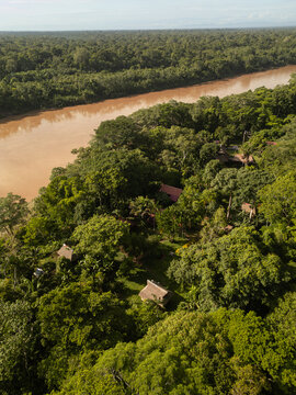Aerial View of Eco Lodge in amazon Jungle