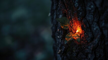 Tiny flame burning on the tree